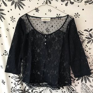 Abercrombie sheer lace 3/4 sleeve blouse top